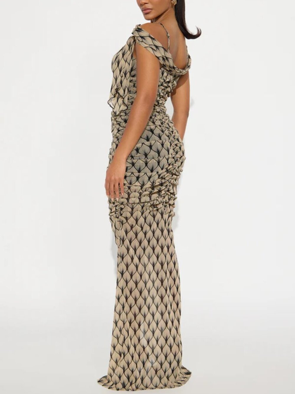 Nyla Ruched Mesh Maxi Dress - Picture 2 of 6
